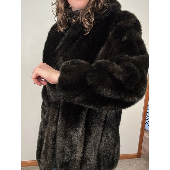 VTG 50s Hillmoor New York Faux Mink Fur Coat Black Brown Mid Century USA Made - Picture 9 of 13